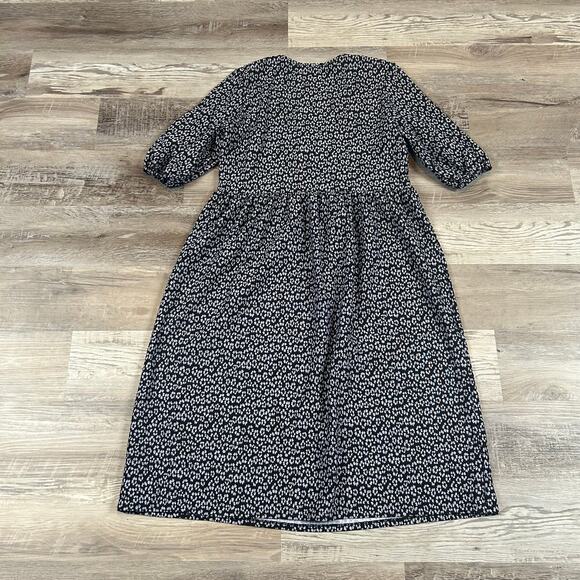 ASOS Floral Midi Dress Black White V-Neck Puff Sleeve Soft Grunge Size 8 - Picture 3 of 8